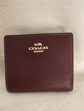 Coach Pebbled Leather Snap Wallet Merlot